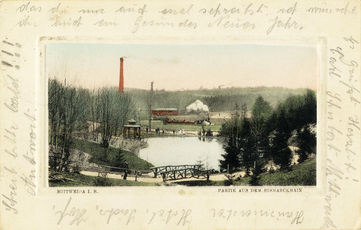 nach 1909: Ansichtskarte mit Blick über den unteren Teich im Bismarckhain